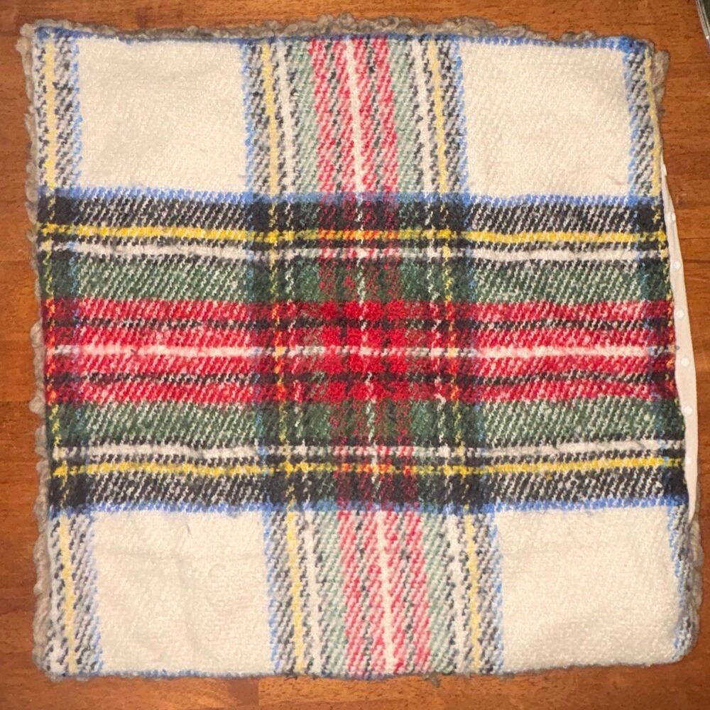 Pottery Barn Pillow Cover Stewart Plaid with Faux Fur Back 22" x 22"